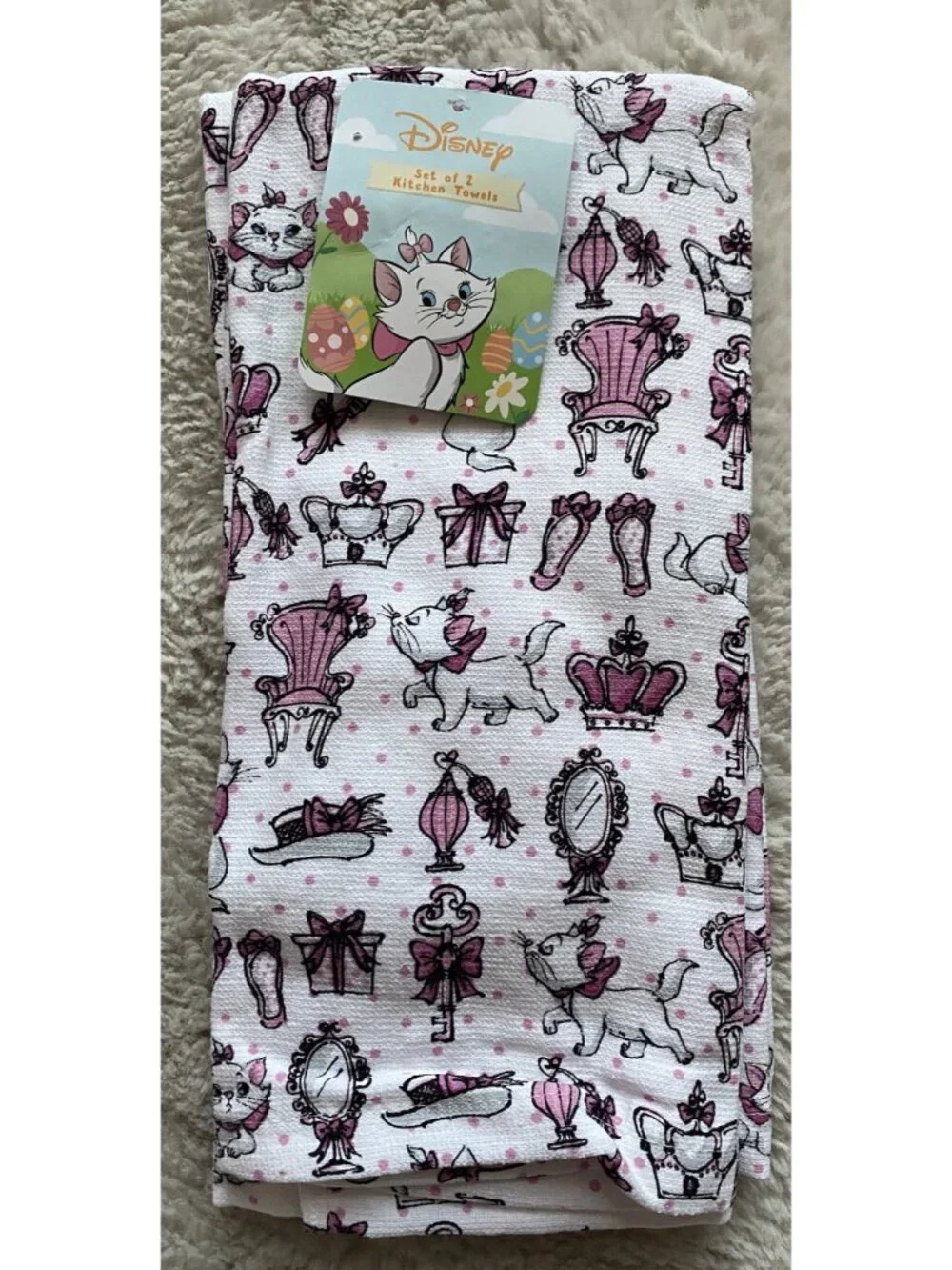 2 Pk Disney The Aristocats‎ Marie Crown Mirror Gift Kitchen Towels 16” X 26” NEW